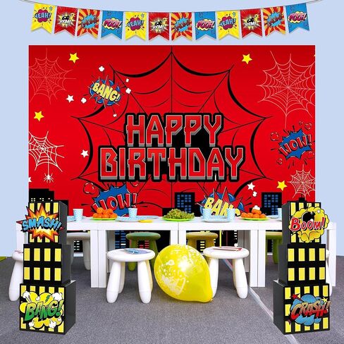TELANA Superhero Birthday Party Decorations Set with Super Hero Backdrop Photography, Skyscraper City Boxes Spider Theme for Kids - Boys Girls Heroes Banner for Photoshoot Decor, Favor and Supplies in Saudi Arabia
