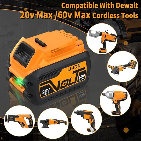2 Pack 12.0Ah/4.0Ah Li-ion Battery Replacement for Dewalt 20V/60V Flex-Volt Battery Compatible with Dewalt 60V Battery DCB609 DCB606 DCB612 DCB200(2Pack 20V 12.0Ah) in Saudi Arabia