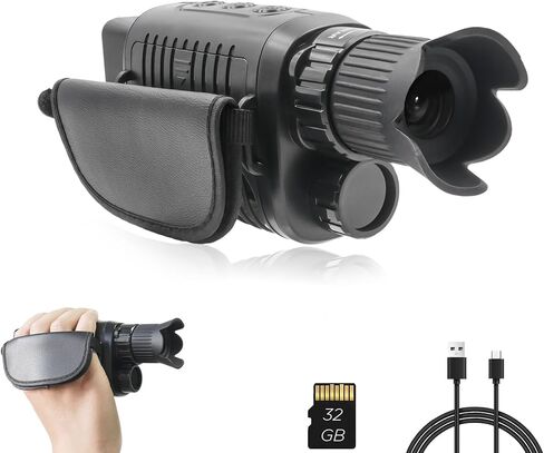 منظار أحادي للرؤية الليلية قابل لإعادة الشحن للظلام بنسبة 100%، فيديو HD1080P كامل المسافة الطويلة بالأشعة تحت الحمراء للرؤية الليلية مناظير للصيد والتخييم والسفر والمراقبة 32 جيجابايت بالداخل in Kuwait