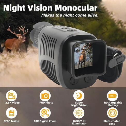 منظار أحادي للرؤية الليلية قابل لإعادة الشحن للظلام بنسبة 100%، فيديو HD1080P كامل المسافة الطويلة بالأشعة تحت الحمراء للرؤية الليلية مناظير للصيد والتخييم والسفر والمراقبة 32 جيجابايت بالداخل in Kuwait