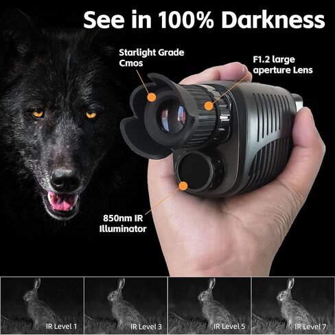 منظار أحادي للرؤية الليلية قابل لإعادة الشحن للظلام بنسبة 100%، فيديو HD1080P كامل المسافة الطويلة بالأشعة تحت الحمراء للرؤية الليلية مناظير للصيد والتخييم والسفر والمراقبة 32 جيجابايت بالداخل in Kuwait