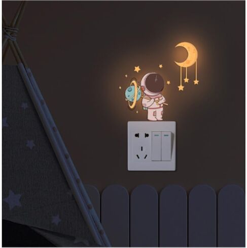 1PC Luminous Astronaut Stars Moon Switch Stickers Decorative Wall Stickers Living Room Bedroom Self-Stick Stickers (Pink) in Saudi Arabia