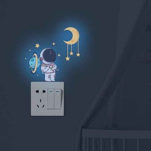 1PC Luminous Astronaut Stars Moon Switch Stickers Decorative Wall Stickers Living Room Bedroom Self-Stick Stickers (Pink) in Saudi Arabia
