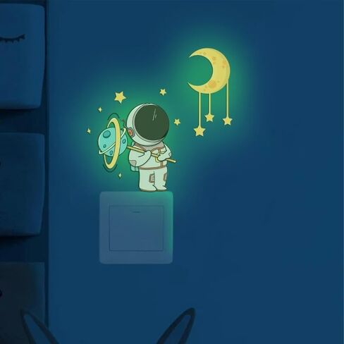 1PC Luminous Astronaut Stars Moon Switch Stickers Decorative Wall Stickers Living Room Bedroom Self-Stick Stickers (Pink) in Saudi Arabia