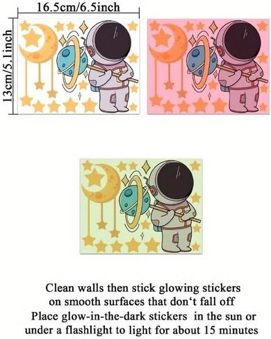1PC Luminous Astronaut Stars Moon Switch Stickers Decorative Wall Stickers Living Room Bedroom Self-Stick Stickers (Pink) in Saudi Arabia