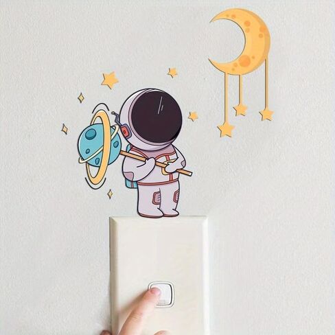 1PC Luminous Astronaut Stars Moon Switch Stickers Decorative Wall Stickers Living Room Bedroom Self-Stick Stickers (Pink) in Saudi Arabia