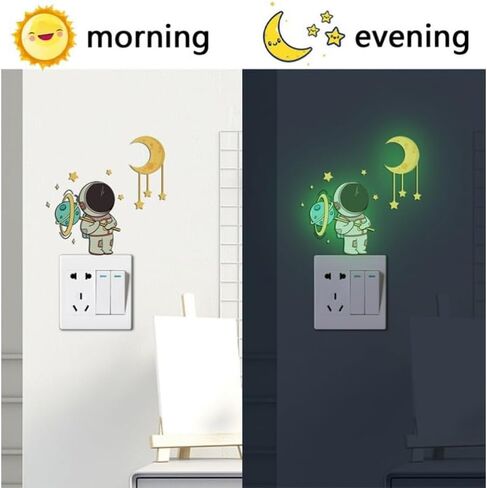 1PC Luminous Astronaut Stars Moon Switch Stickers Decorative Wall Stickers Living Room Bedroom Self-Stick Stickers (Pink) in Saudi Arabia