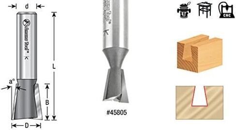 Amana Tool 45819 Carbide Tipped Dovetail 10 Deg x 3/4 D x 13/16 CH x 1/2 Inch SHK Router Bit in Saudi Arabia