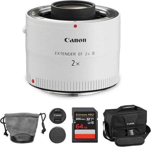 موسع كانون EF 2X III | محول تقريب من السلسلة L لعدسات Canon EF | البعد البؤري المزدوج للرياضة والحياة البرية والتصوير عن بعد (4410B002) + بطاقة ذاكرة سعة 64 جيجابايت + حقيبة Canon EOS 200ES in Kuwait