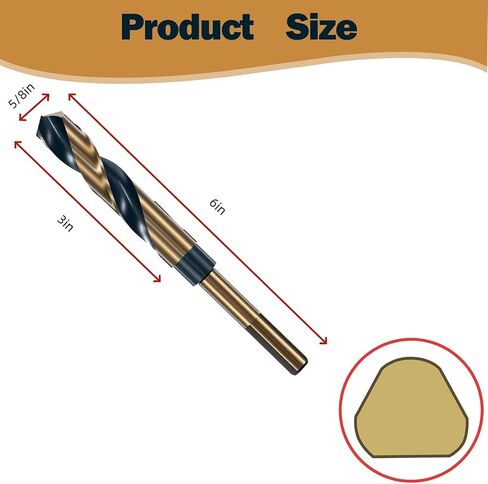 5/8" Reduced Shank Twist Drill Bit(Black, Gold) Industrial HSS Drill Bit Cobalt Drill Bit for Metal Working, General Building Engineering, Automotive Use in Saudi Arabia