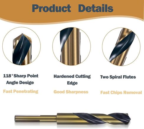 5/8" Reduced Shank Twist Drill Bit(Black, Gold) Industrial HSS Drill Bit Cobalt Drill Bit for Metal Working, General Building Engineering, Automotive Use in Saudi Arabia