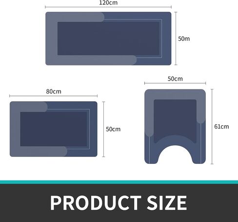 Schweek Blue Bath Mat Set 3 Piece Non-Slip Absorbent Mats for Bathroom | Rubber Backing Modern Bath Mat, U-Shaped Toilet Mats, Quick-Dry Rug for Tub, Showe,Sink 20"x32" + 20"x47" + 20"x24" in Saudi Arabia