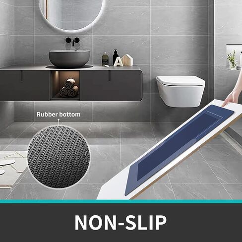 Schweek Blue Bath Mat Set 3 Piece Non-Slip Absorbent Mats for Bathroom | Rubber Backing Modern Bath Mat, U-Shaped Toilet Mats, Quick-Dry Rug for Tub, Showe,Sink 20"x32" + 20"x47" + 20"x24" in Saudi Arabia