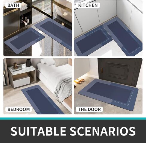 Schweek Blue Bath Mat Set 3 Piece Non-Slip Absorbent Mats for Bathroom | Rubber Backing Modern Bath Mat, U-Shaped Toilet Mats, Quick-Dry Rug for Tub, Showe,Sink 20"x32" + 20"x47" + 20"x24" in Saudi Arabia