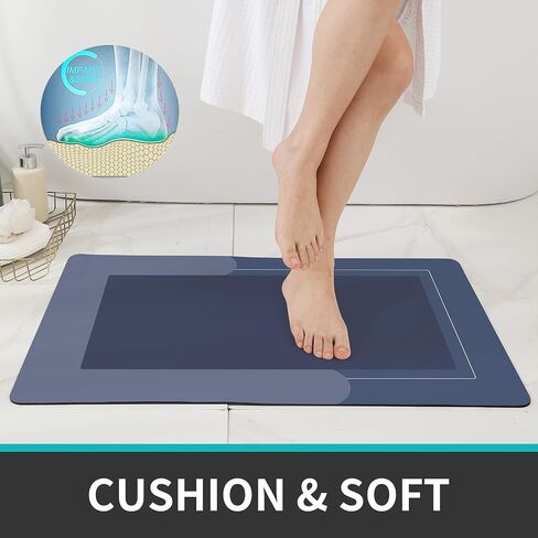 Schweek Blue Bath Mat Set 3 Piece Non-Slip Absorbent Mats for Bathroom | Rubber Backing Modern Bath Mat, U-Shaped Toilet Mats, Quick-Dry Rug for Tub, Showe,Sink 20"x32" + 20"x47" + 20"x24" in Saudi Arabia
