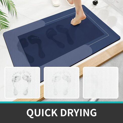Schweek Blue Bath Mat Set 3 Piece Non-Slip Absorbent Mats for Bathroom | Rubber Backing Modern Bath Mat, U-Shaped Toilet Mats, Quick-Dry Rug for Tub, Showe,Sink 20"x32" + 20"x47" + 20"x24" in Saudi Arabia