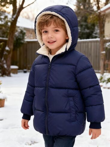 Toddler Winter Coats, 1-7T Baby Girls Boys' Winter Fleece Jackets With Hooded Jacket Outwear in Saudi Arabia