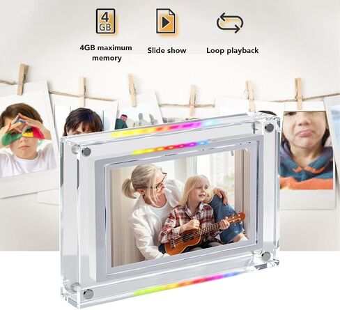 إطار أكريليك Dpofirs مقاس 7 بوصة، إطار صورة رقمي بدون إطار يدور تلقائيًا مع ضوء LED ملون، إطار صورة واضح مع ذاكرة 4 جيجابايت لديكور المنزل وغرفة النوم والمكتب in Saudi Arabia