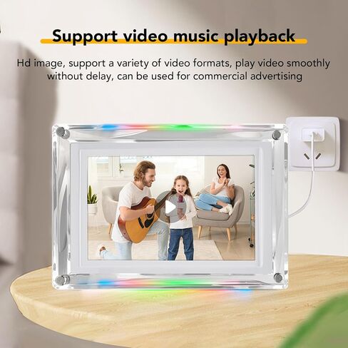 إطار أكريليك Dpofirs مقاس 7 بوصة، إطار صورة رقمي بدون إطار يدور تلقائيًا مع ضوء LED ملون، إطار صورة واضح مع ذاكرة 4 جيجابايت لديكور المنزل وغرفة النوم والمكتب in Saudi Arabia