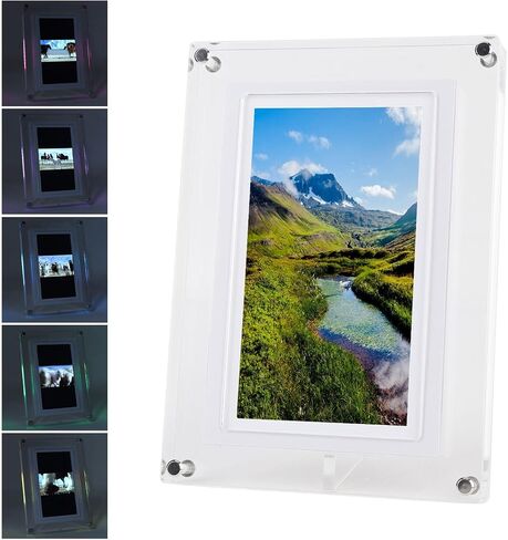 إطار أكريليك Dpofirs مقاس 7 بوصة، إطار صورة رقمي بدون إطار يدور تلقائيًا مع ضوء LED ملون، إطار صورة واضح مع ذاكرة 4 جيجابايت لديكور المنزل وغرفة النوم والمكتب in Saudi Arabia