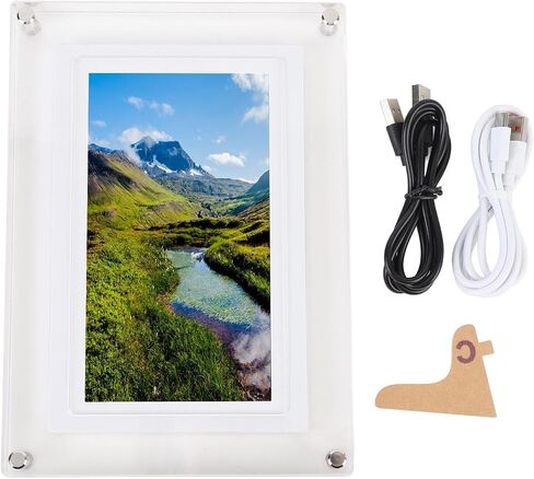 إطار أكريليك Dpofirs مقاس 7 بوصة، إطار صورة رقمي بدون إطار يدور تلقائيًا مع ضوء LED ملون، إطار صورة واضح مع ذاكرة 4 جيجابايت لديكور المنزل وغرفة النوم والمكتب in Saudi Arabia