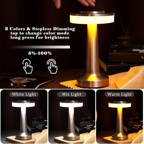 VIHOSE 8 Pcs 8 Pcs Cordless Table Lamps LED Portable Rechargeable Table Lamp with Touch Sensor 3 Color Dimming up to 15 Hours Battery Desk Light for Restaurant Nursery Living Room (Rose Gold) in Saudi Arabia