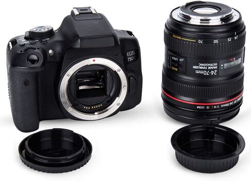 JJC EF/EF-S جبل غطاء الجسم طقم غطاء العدسة الخلفية وغطاء غطاء العدسة الأمامية 58 مم لكاميرا Canon EOS Rebel T7 T6 T5 T100 4000D T8i T7i T6s T6i T5i T4i T3i T2i T1i SL3 SL2 SL1 XSi XTi مع عدسة EF-S 18-55 مم in Kuwait