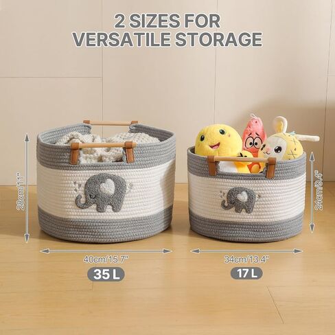 Large Blanket Basket 35L Cotton Rope Basket with Wooden Handles Woven Baskets for Kids Stuffed Animal Toys Storage for Nursery, Laundry Hamper Clothes Baby Hamper Boys Gift Basket Empty, (Dinosaur ） in Saudi Arabia