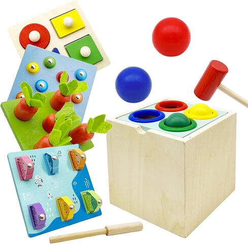 Wooden Montessori Toys for Toddlers 1-3, Color & Shape Sorting Matching Games, Fine Motor Skills Sensory Preschool Learning Educational Toys Baby Boys Girls Gifts (5 in 1) in Saudi Arabia
