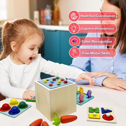 Wooden Montessori Toys for Toddlers 1-3, Color & Shape Sorting Matching Games, Fine Motor Skills Sensory Preschool Learning Educational Toys Baby Boys Girls Gifts (5 in 1) in Saudi Arabia
