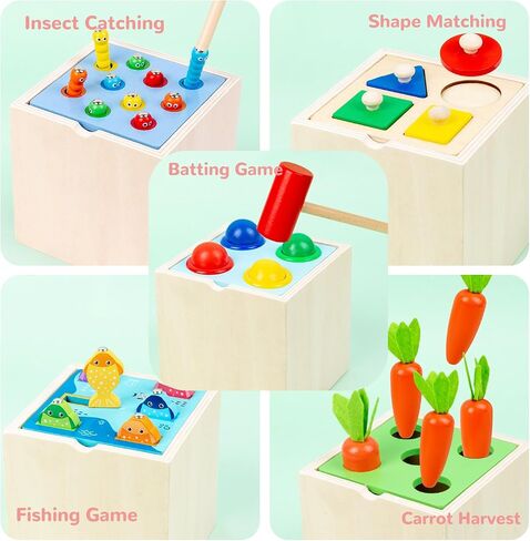 Wooden Montessori Toys for Toddlers 1-3, Color & Shape Sorting Matching Games, Fine Motor Skills Sensory Preschool Learning Educational Toys Baby Boys Girls Gifts (5 in 1) in Saudi Arabia