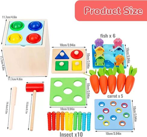 Wooden Montessori Toys for Toddlers 1-3, Color & Shape Sorting Matching Games, Fine Motor Skills Sensory Preschool Learning Educational Toys Baby Boys Girls Gifts (5 in 1) in Saudi Arabia