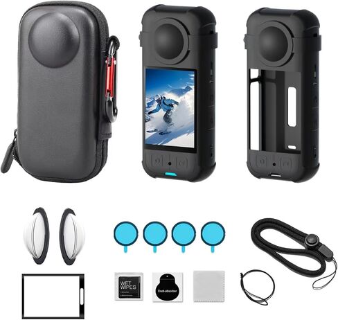 JasonMighty For Insta 360 X3 Camera Protective Accessories Kit include Camera Case/Silicone Case/Lens Guards/Screen Tempered Glass/Action Camera Protection Parts in Kuwait