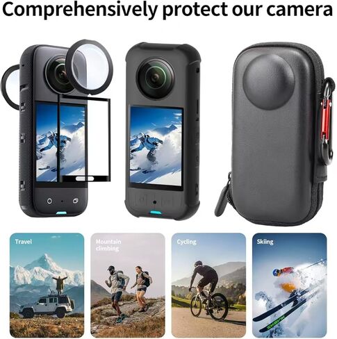 JasonMighty For Insta 360 X3 Camera Protective Accessories Kit include Camera Case/Silicone Case/Lens Guards/Screen Tempered Glass/Action Camera Protection Parts in Kuwait