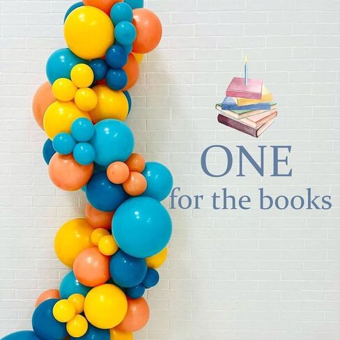 ملصق Upfirst One for Books - ديكور عيد الميلاد الأول لكتاب القصص، مكتبة القراءة لديكور عيد الميلاد الأول للفتيات أو الأولاد، ملصق كتب لخلفية قوس البالونات (ملصق كتاب أزرق) in Kuwait
