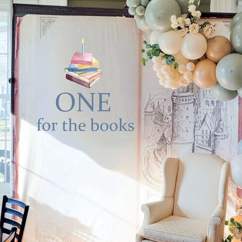ملصق Upfirst One for Books - ديكور عيد الميلاد الأول لكتاب القصص، مكتبة القراءة لديكور عيد الميلاد الأول للفتيات أو الأولاد، ملصق كتب لخلفية قوس البالونات (ملصق كتاب أزرق) in Kuwait