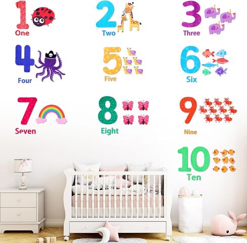 Large Number Wall Decals Stickers, Animal Numbers 1-10 Educational Learning Classroom Wall Decals, Peel and Stick Removable for Classroom Playroom Daycare in Saudi Arabia