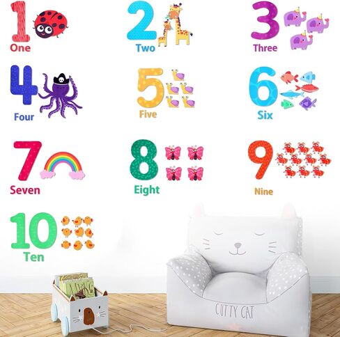 Large Number Wall Decals Stickers, Animal Numbers 1-10 Educational Learning Classroom Wall Decals, Peel and Stick Removable for Classroom Playroom Daycare in Saudi Arabia