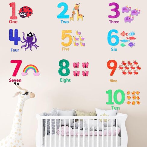Large Number Wall Decals Stickers, Animal Numbers 1-10 Educational Learning Classroom Wall Decals, Peel and Stick Removable for Classroom Playroom Daycare in Saudi Arabia