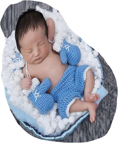 طقم ملابس لحديثي الولادة للأولاد والبنات من الكروشيه لبطل الملاكمة ومجموعة شورتات لتصوير الأطفال من الجنسين in Kuwait