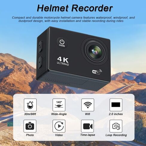 كاميرا خوذة دراجة نارية لعمود SH MX30، كاميرا فيديو خوذة دراجة نارية رياضية، عدسة زاوية واسعة 140 درجة، كاميرا داش للدراجات النارية لركوب الدراجات، 32 جيجابايت in Kuwait