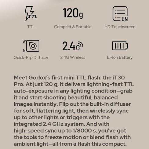 Godox Mini iT30Pro C iT30 Pro C for Canon TTL Flashlight Wireless Touch Screen Portable Flashlight HSS 1/8000 Second Compatible with Mirrorless Cameras External Flash Compatible for Canon Black in Saudi Arabia