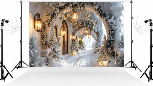 Kate 8×8ft (2.5×2.5m) Christmas Photo Backdrop Xmas Tree Decoration Arches Wall Corridor Large White Snow Scene Photography Background for Christmas Photographer Studio Props in Saudi Arabia