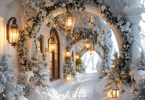 Kate 8×8ft (2.5×2.5m) Christmas Photo Backdrop Xmas Tree Decoration Arches Wall Corridor Large White Snow Scene Photography Background for Christmas Photographer Studio Props in Saudi Arabia