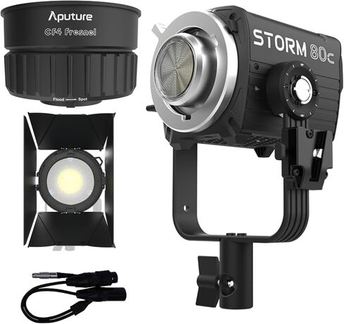 Aputure STORM 80c 80W Tunable Color Compact Point Source Black Fixture Bundle with Aputure CF4 Fresnel for Storm 80c Fixture, Aputure CF4 Barn Doors Black, and Sidus One 2-Way Splitter Cable (4 Items) in Saudi Arabia