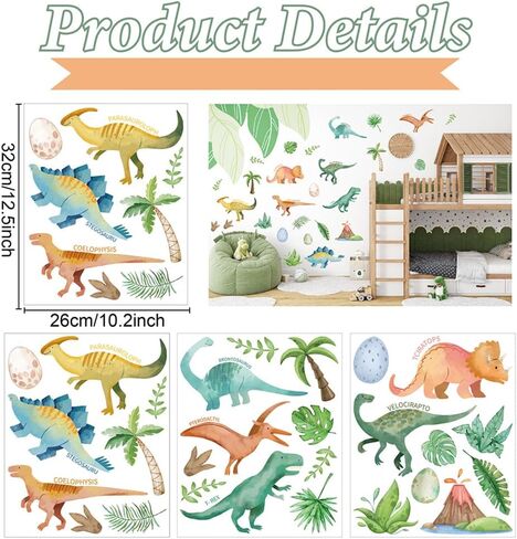 116 قطعة من ملصقات الحائط الكرتونية التجريدية ذاتية اللصق على شكل ديناصور - 8 ورقات من الفينيل قابلة للإزالة لغرفة الأطفال، والحضانة، وغرفة اللعب، وديكور المنزل (النمط C) in Kuwait