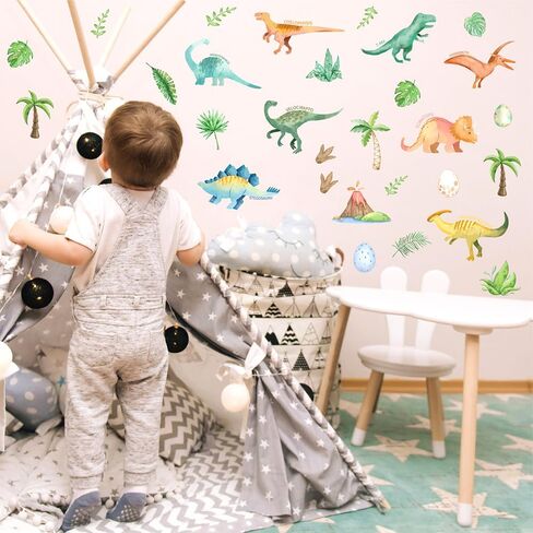 116 قطعة من ملصقات الحائط الكرتونية التجريدية ذاتية اللصق على شكل ديناصور - 8 ورقات من الفينيل قابلة للإزالة لغرفة الأطفال، والحضانة، وغرفة اللعب، وديكور المنزل (النمط C) in Kuwait