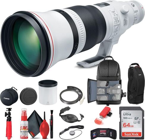 Canon EF 600mm f/4L is III USM Lens (3329C002) + Backpack + 64GB Card + Card Reader + Flex Tripod + Memory Wallet + Cap Keeper + Cleaning Kit + Hand Strap + More (Renewed) in Saudi Arabia