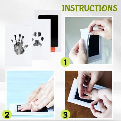 طقم ذاكرة بدون حبر مكون من 15 مجموعة لمطبوعات اليد والقدم، وانطباعات مخالب الحيوانات الأليفة - وسادة حبر تعمل باللمس مع بطاقات تذكارية، وسادة طباعة لليد والقدم قابلة لإعادة الاستخدام، هدية لحديثي الولادة والحيوانات الأليفة (أسود) in Kuwait