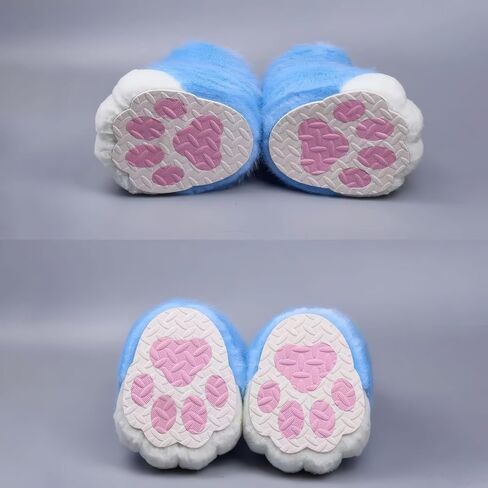 Furry Faux Animal Paw Slippers, Cosplay Animal Cat Wolf Dog Fox Fur Costume Shoes, Fursuit Fur Accessories Slippers KIG in Saudi Arabia